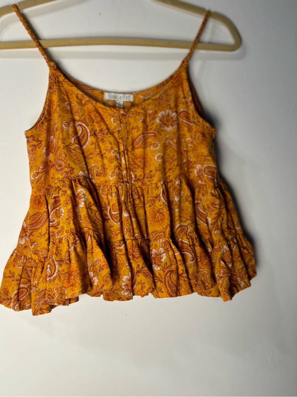 Patrons of Peace Mustard Paisley Ruffle Tank Top - Picture 3 of 5
